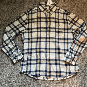 American Eagle Outfitters Navy and Beige Checkered Shirt